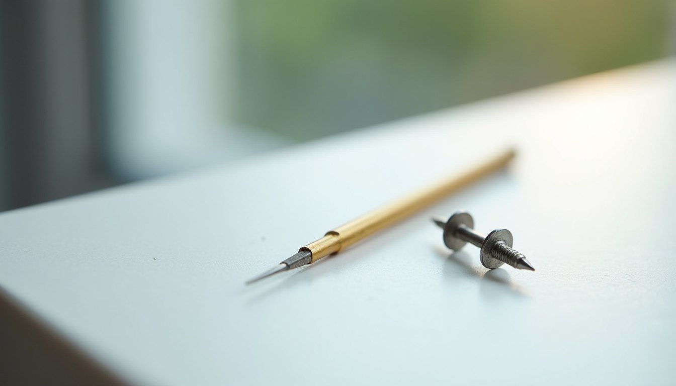 A small clear silicone nose pad and a tiny screwdriver on a white tabletop