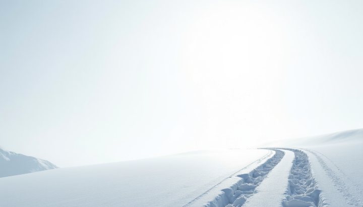 A vast snowfield under a cloudless sky at altitude, blinding white with the horizon lost in glare