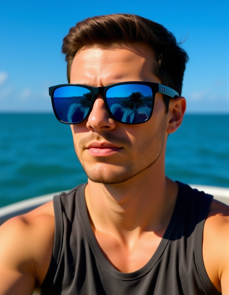 T01 Dark Blue worn by a model, rendered from the product photograph