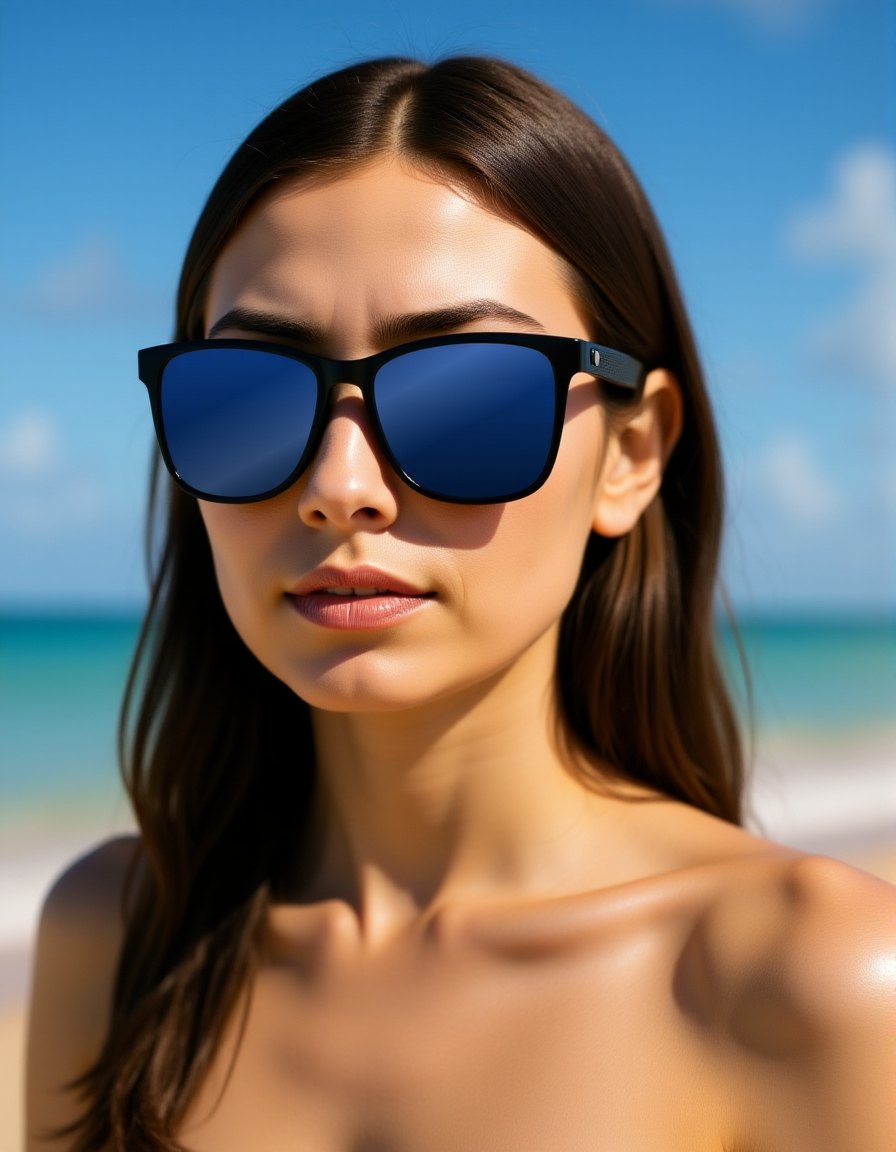 T01 Dark Blue worn by a model, rendered from the product photograph