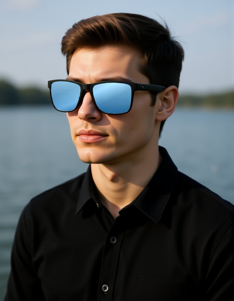 T01 Ice Blue worn by a model, rendered from the product photograph