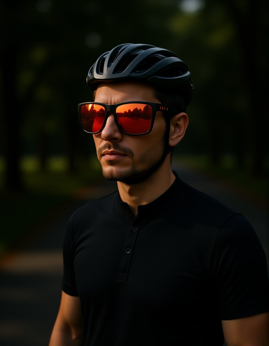 T01 Red worn by a model, rendered from the product photograph