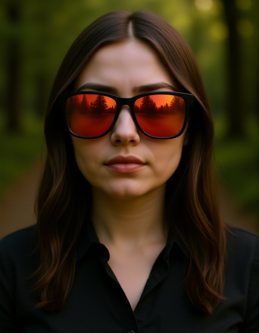 T01 Red worn by a model, rendered from the product photograph