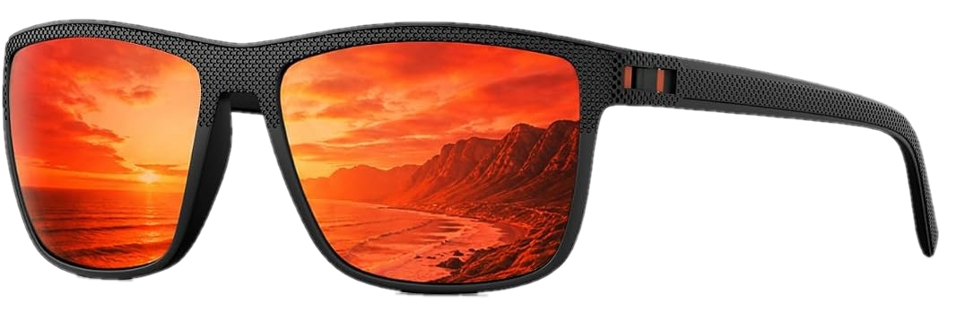 Tinvero T01 in black with a polarised red mirror lens, three-quarter view